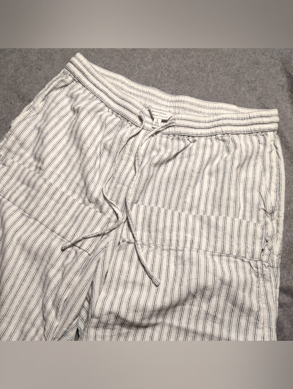 Banana Republic High Rise Straight Linen Blend Striped Pants Large White Blue